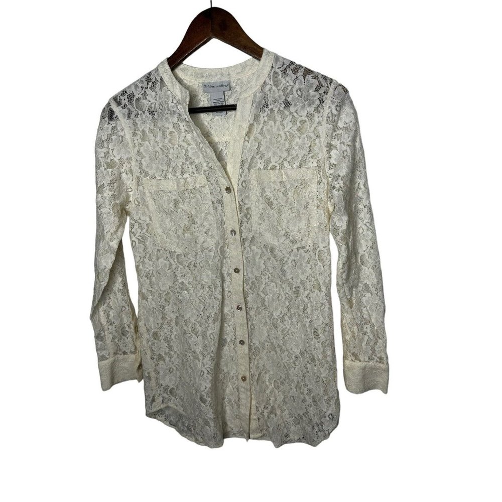 Soft Surroundings sz XS lace button front blouse/shirt womens